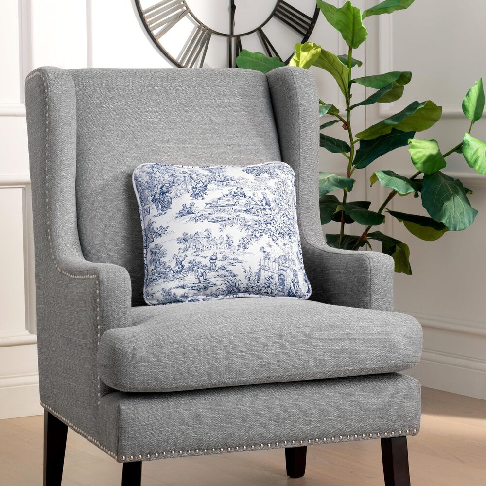 9709 Victoria Park Toile Logan Gingham Check Reversible Toss Pillow, Blue